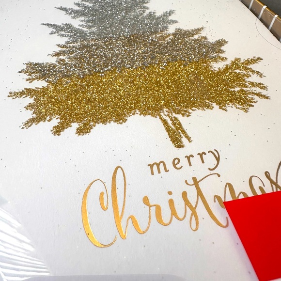 (16) Silver & Gold Glittered Tree Christmas Cards - Picture 3 of 3